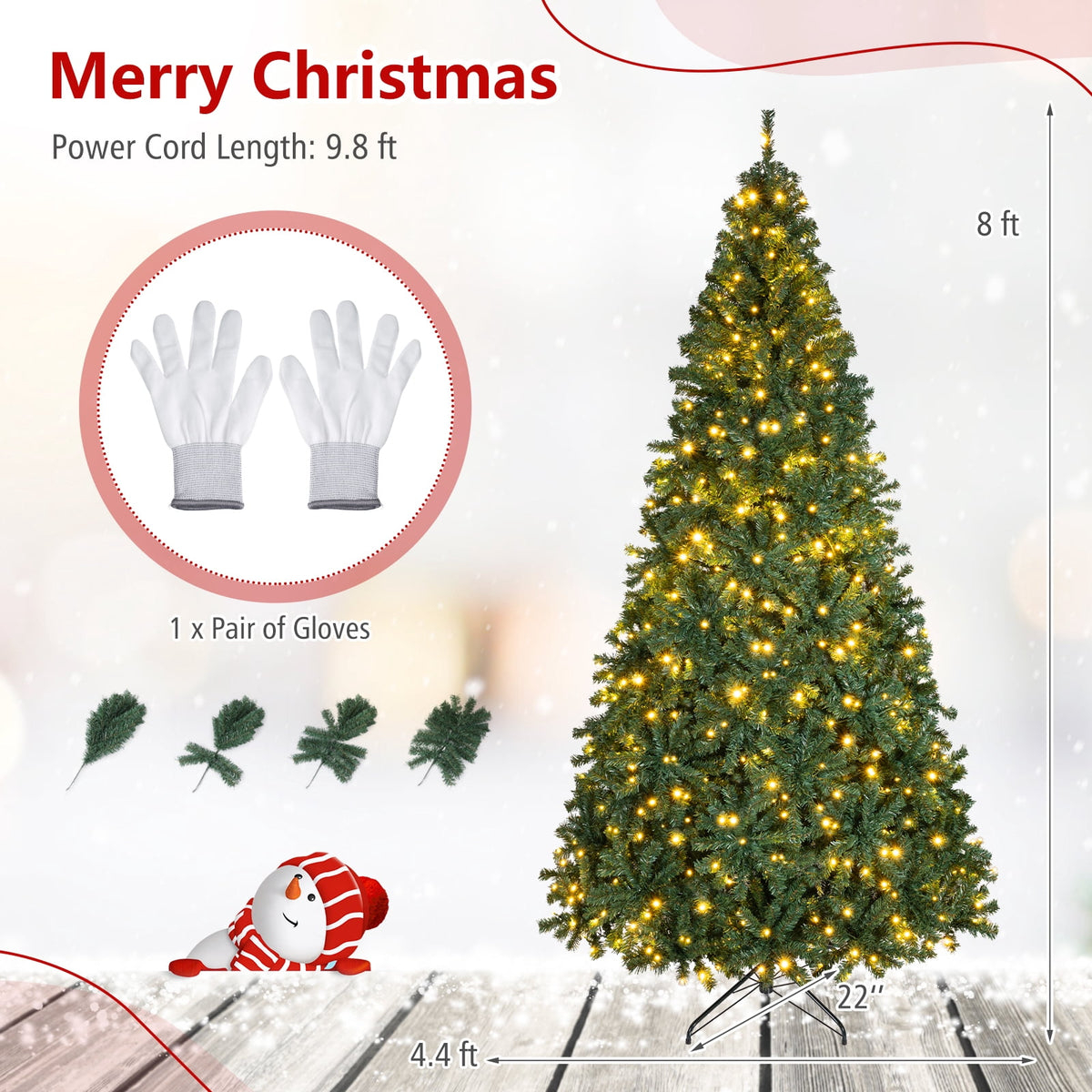 Costway 8Ft Pre-Lit Artificial Christmas Tree Hinged 750 LED Lights