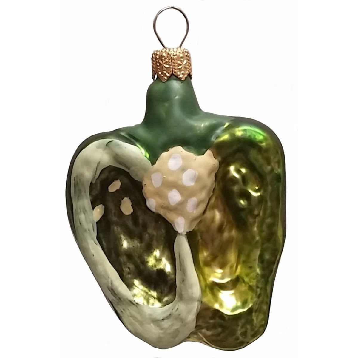 Half of a Green Bell Pepper Polish Glass Christmas Ornament Set of 2 Decorations
