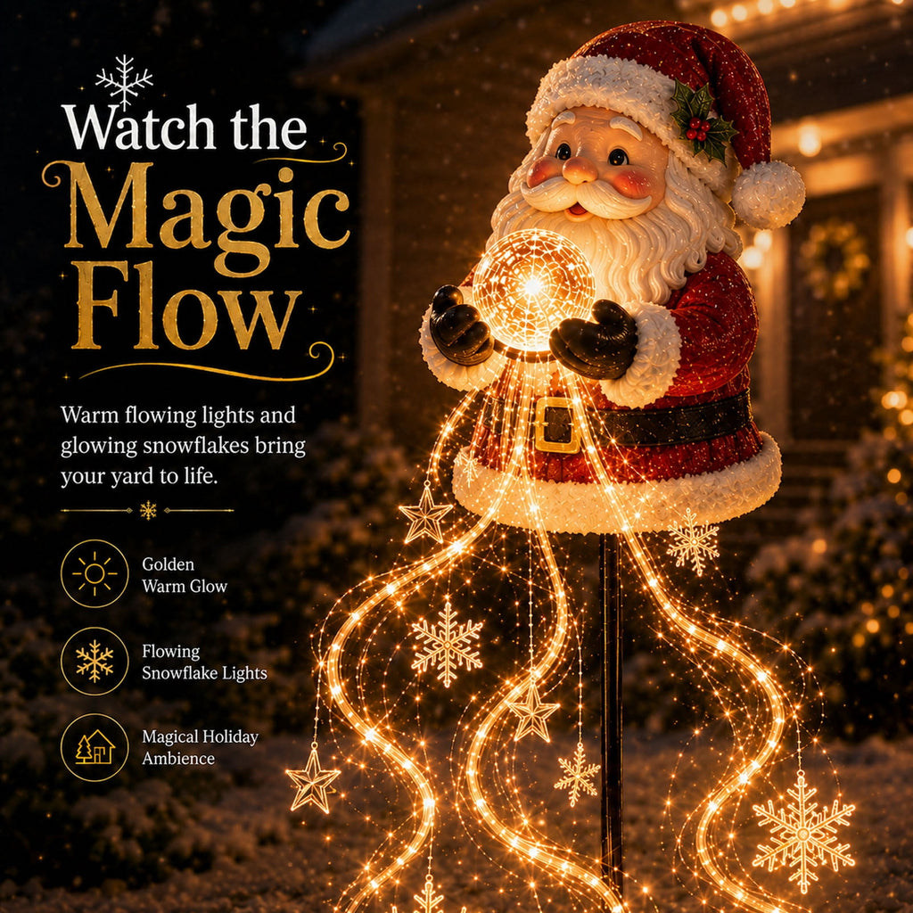 Clearance Christmas Solar Santa Magic Fountain Light - 32" Flowing Snowflake LED Garden Stake Light, Christmas Decorations Outdoor for Yard Porch