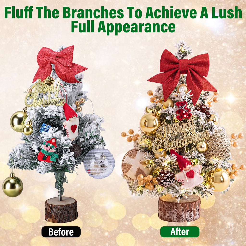 22" Mini Christmas Tree with 30 LEDs, Red Berries & Pinecones, DIY Kit, Battery Powered Tabletop Tree Christmas Decorations Gifts for Dorms, Offices, Home, Classrooms Desks & Small Spaces