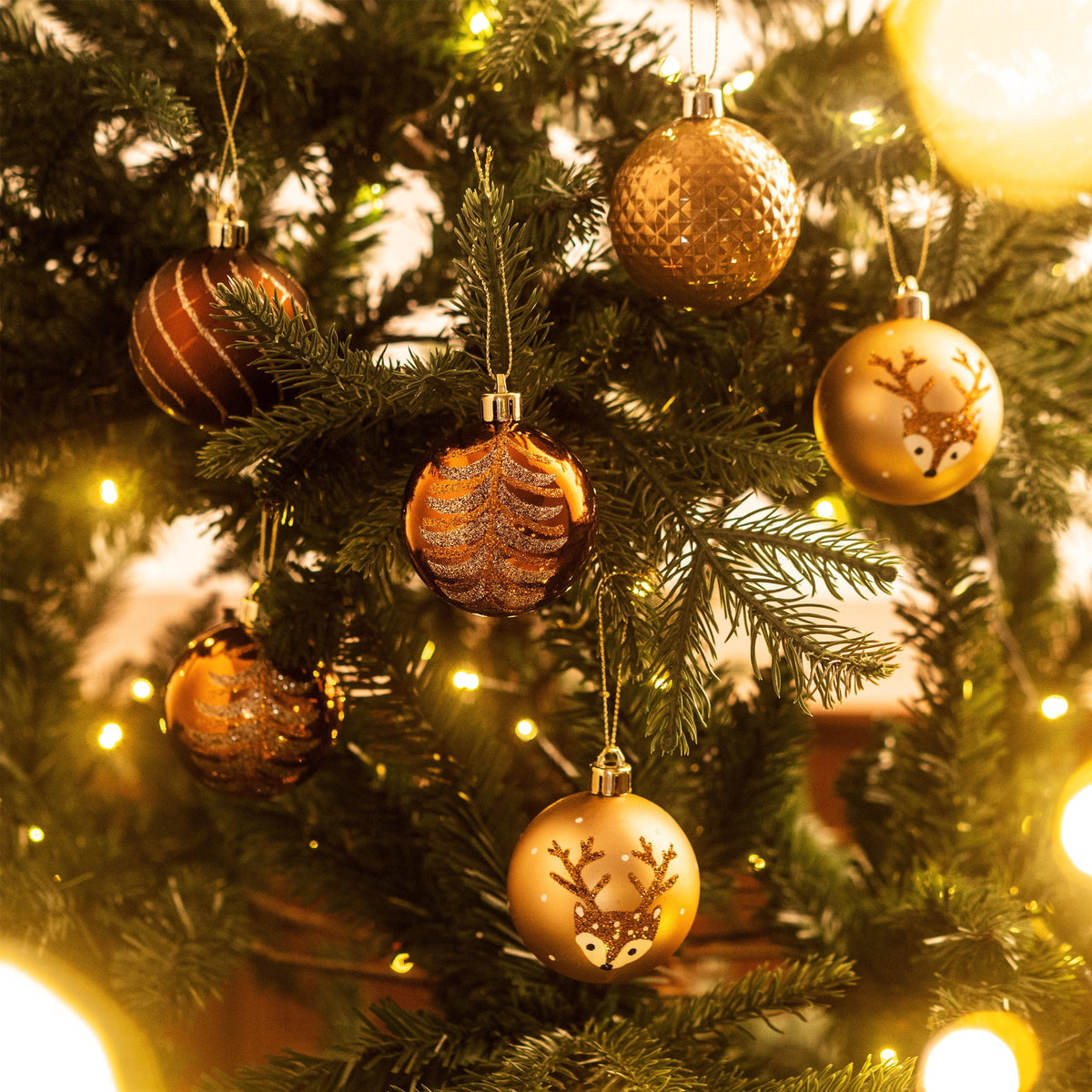 Valery Madelyn 35ct 2.36 inches Luxurious Copper Gold Christmas Ball Ornaments, Shatterproof Christmas Tree Ornaments Hanging Bauble for Xmas Decoration