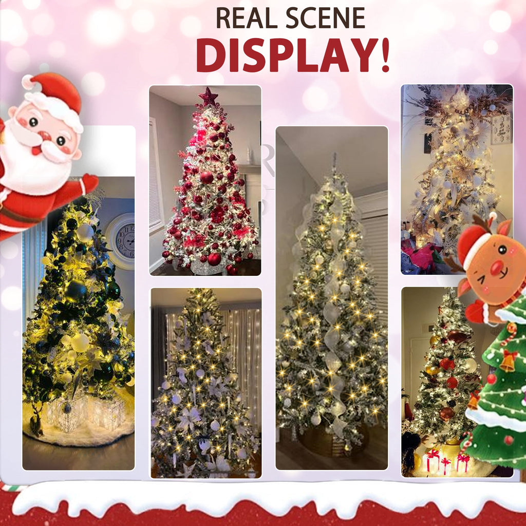 Yexmas 7.5ft Pre-Lit Snowflake Flocked Christmas Tree,8 Modes LED Lights,Artificial Xmas Tree with Storage Bag
