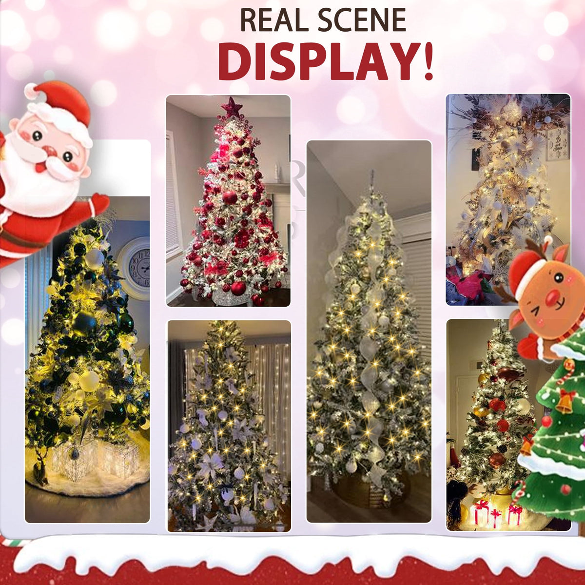 Yexmas 7.5ft Pre-Lit Snowflake Flocked Christmas Tree,8 Modes LED Lights,Artificial Xmas Tree with Storage Bag