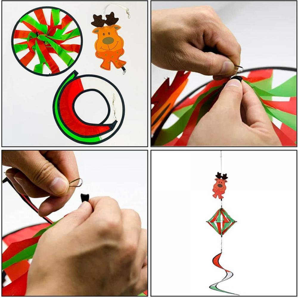 QJUHUNG Christmas Outdoor Hanging Decorations Set of 6 Wind Spiral Windsock Spinner with Santa Claus Reindeer Xmas Ornament for Indoor Outside Tree Porch Garden Front Yard Lawn