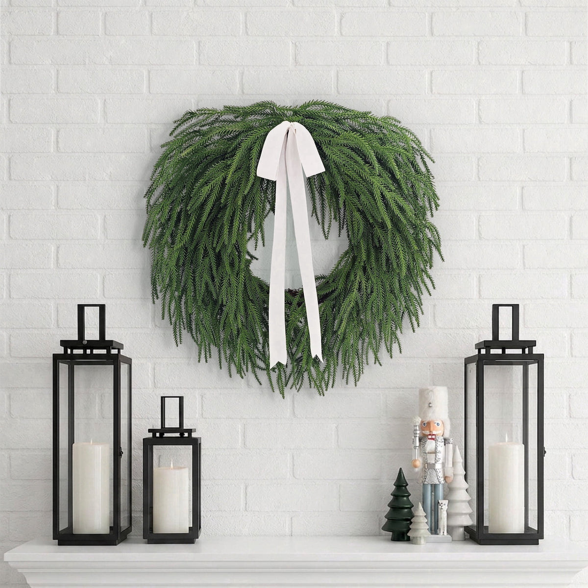 My Texas House Natural Feel Norfolk Artificial Christmas Wreath with Bow, Green, 22"