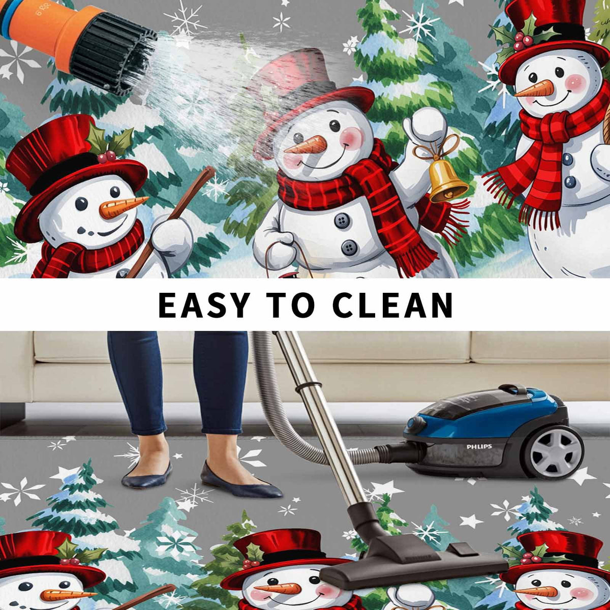 Grey White Snowman Christmas Outdoor Rug for Patio/Deck/Porch, Non-Slip Large Area Rug 5 x 8 Ft, Xmas Tree Snowflake Winter Indoor Outdoor Rugs Washable Area Rugs, Camping Rug Carpet Runner