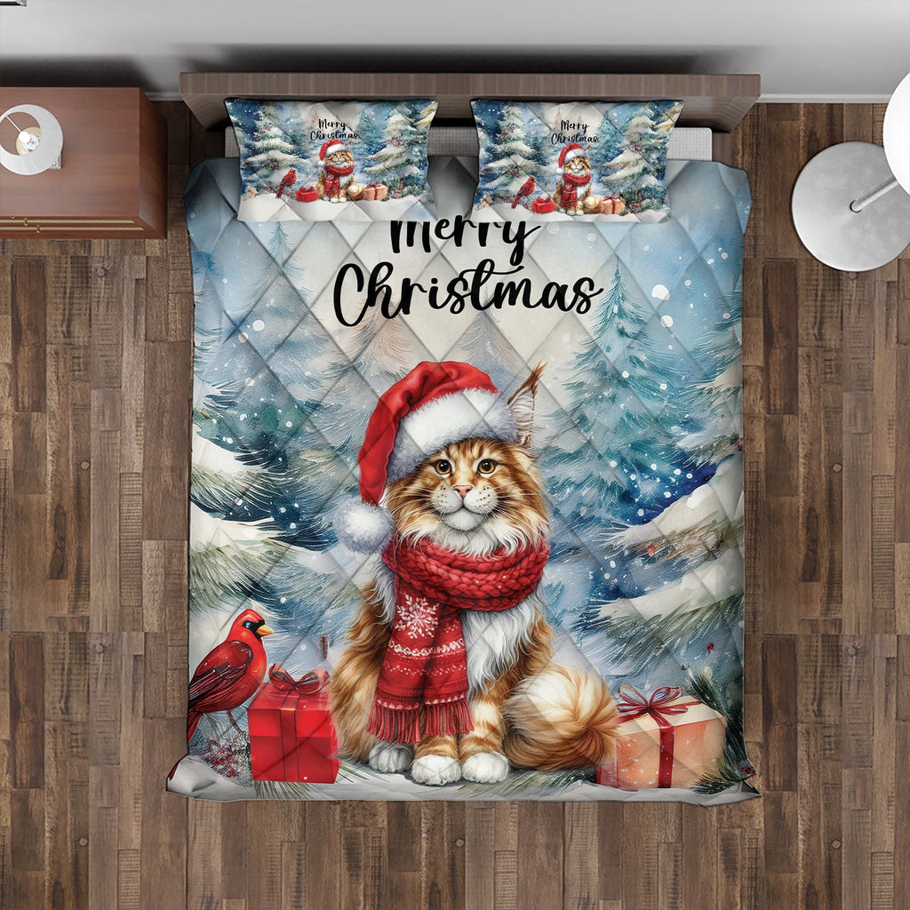 Merry Christmas Sphynx Enjoys Catmas Winter Xmas Holiday Quilt Bedding Set Cat Lover Kitten Owner Gifts Idea 1 Blanket Bed Cover 2 Pillowcases - 02022