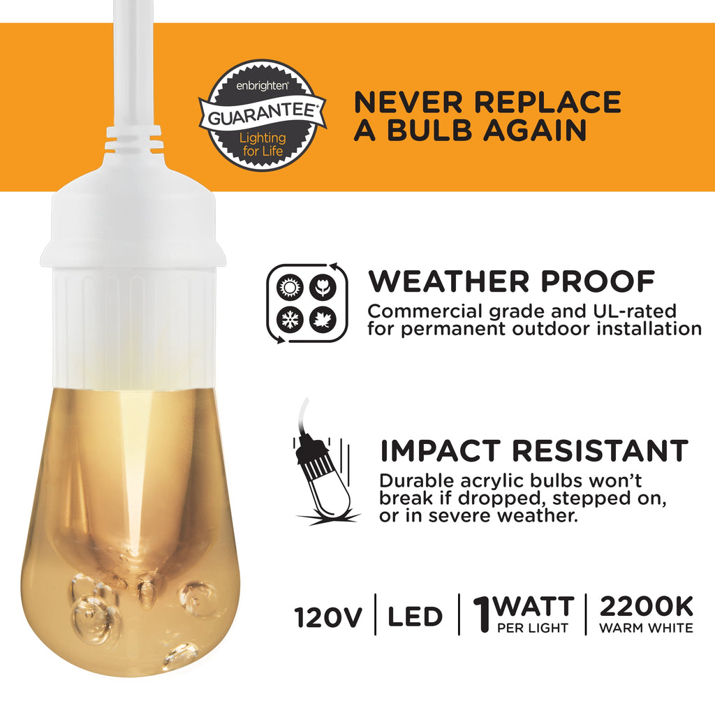 Enbrighten 48ft 24 Bulbs Vintage Indoor/Outdoor LED Café String Lights, Black Cord, 35631