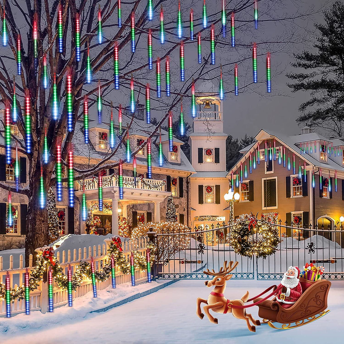 Christmas Lights, Christmas Lights Outdoor, Meteor Shower Lights 12 Inch 8 Tube 192 LED, Raindrop Snowfall Lights for Tree Yard Party Patio Christmas Decorations Lights, Blue