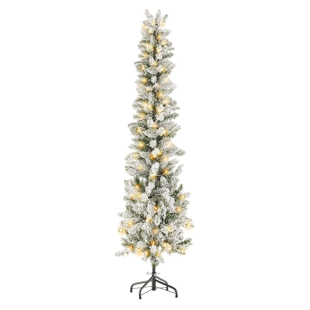 LIFERECORD 6ft Prelit Artificial Hinged Slim Pencil Christmas Tree with 250 Lights, 571 Full Branch Tips, 8 Warm Lingting Motes Perfect Decoration for Xmas Holiday, Green