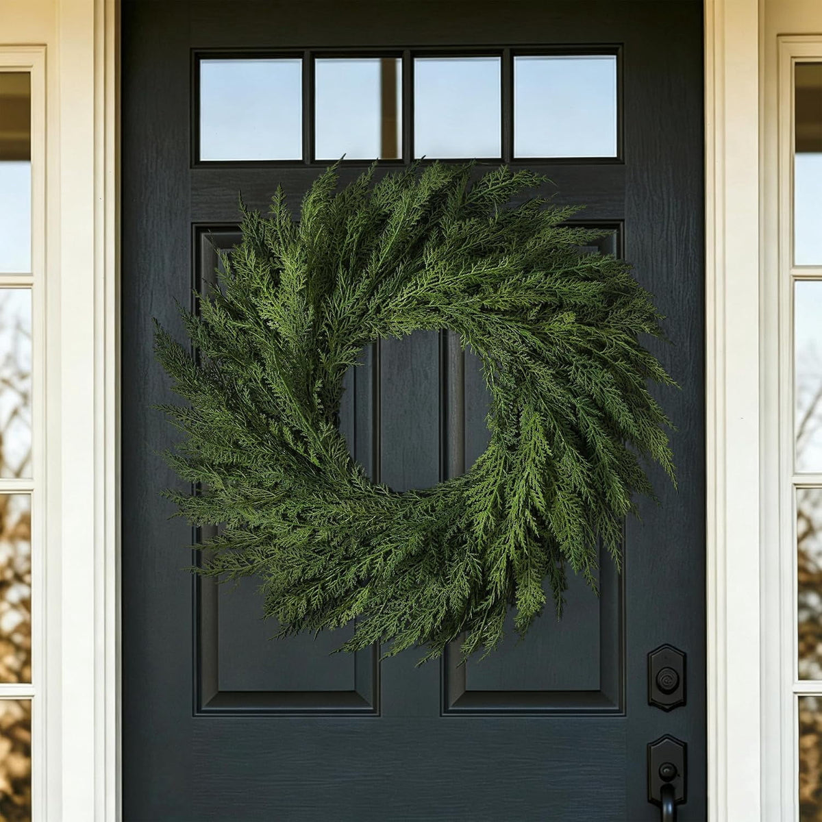 24’’ Real Touch Christmas Wreath, Artificial Cedar Wreath for Door Cedar Wreath,Faux Christmas Wreath for Front Door Wall Windows Porches Indoor Outdoor Christmas Xmas Decorations Winter Decor