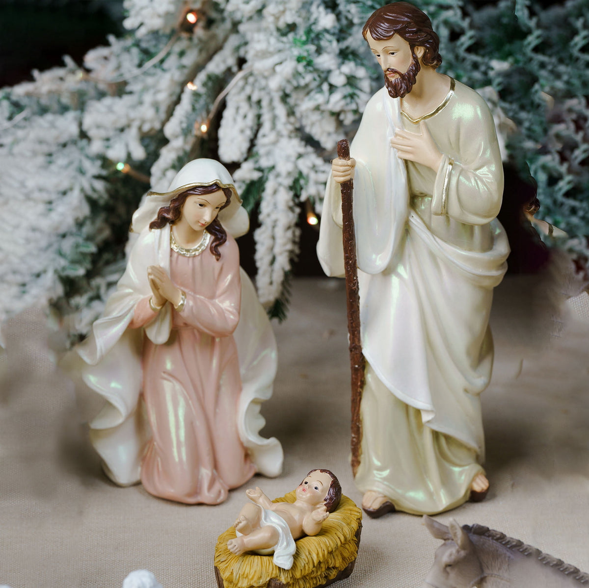 Zayton 11-Piece Nativity Set 8" Light Gold Resin Holy Family Figurines Nativity Scene Tabletop Christmas Decor