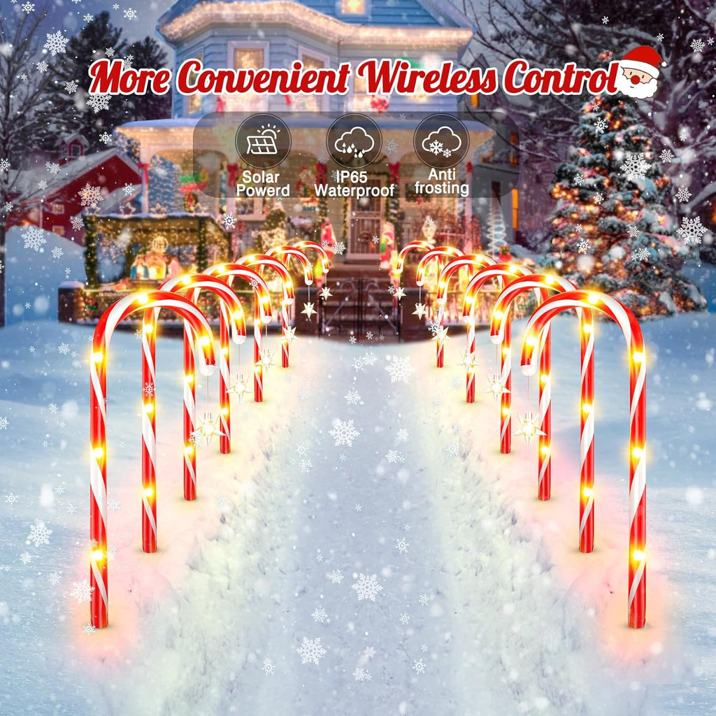 12 Pack Christmas Decorations Outside Solar Candy Cane Lights, Bright Outdoor Christmas Decorations with 8 Flashing Modes, Waterproof Solar Christmas Lights for Yard Pathway