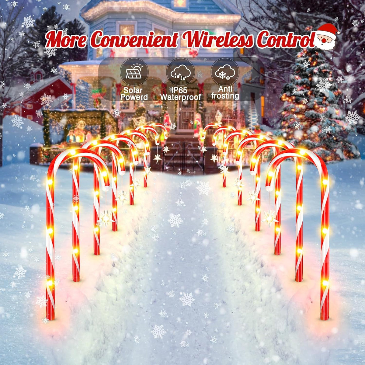 12 Pack Christmas Decorations Outside Solar Candy Cane Lights, Bright Outdoor Christmas Decorations with 8 Flashing Modes, Waterproof Solar Christmas Lights for Yard Pathway