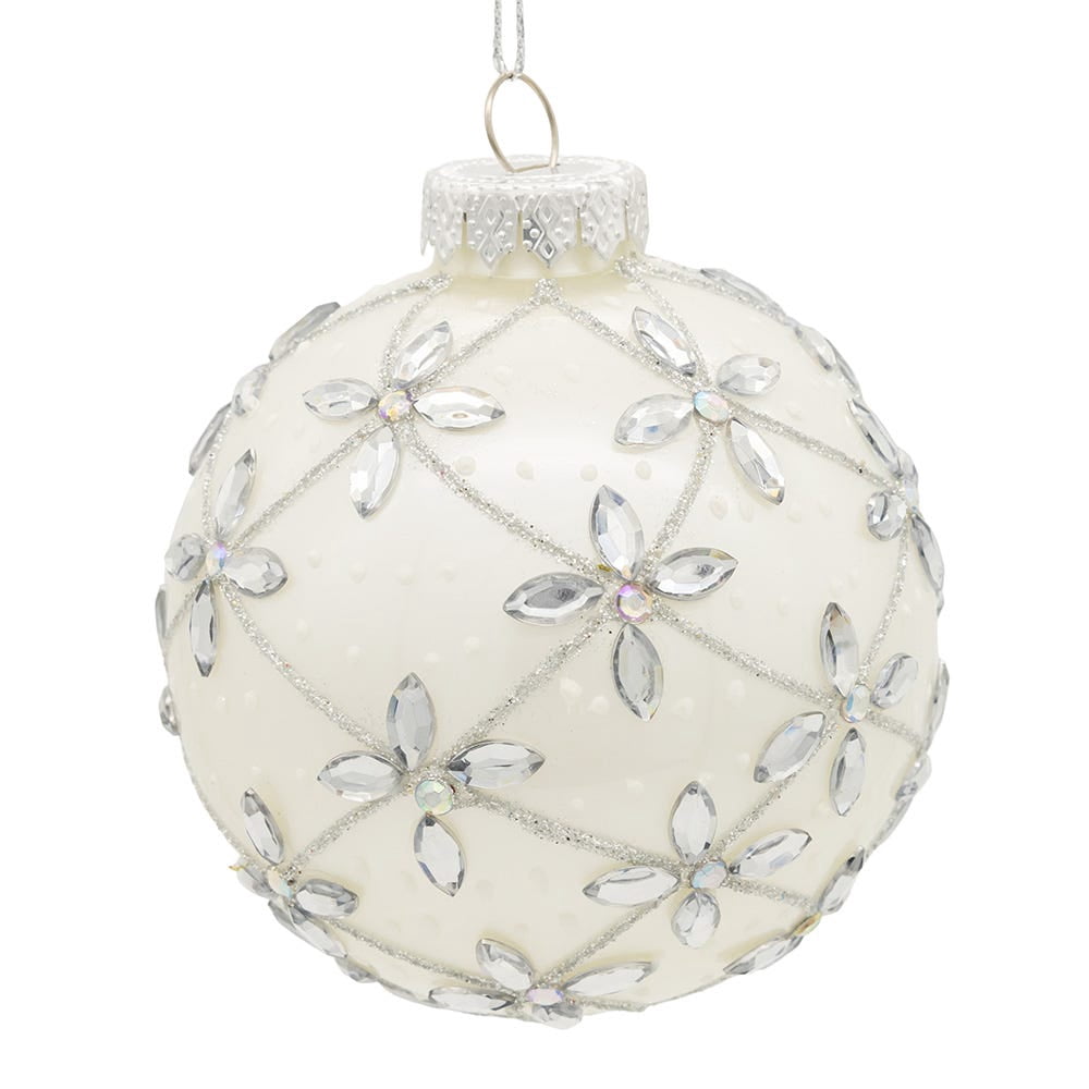 Kurt Adler 80MM Glass Silver Jeweled Ball Ornaments, 6-Piece Box