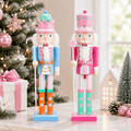 2 Pastel Nutcracker Christmas Figures, Festive Holiday Decor for Home