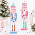 2 Pastel Nutcracker Christmas Figures, Wooden Holiday Decor Ornaments