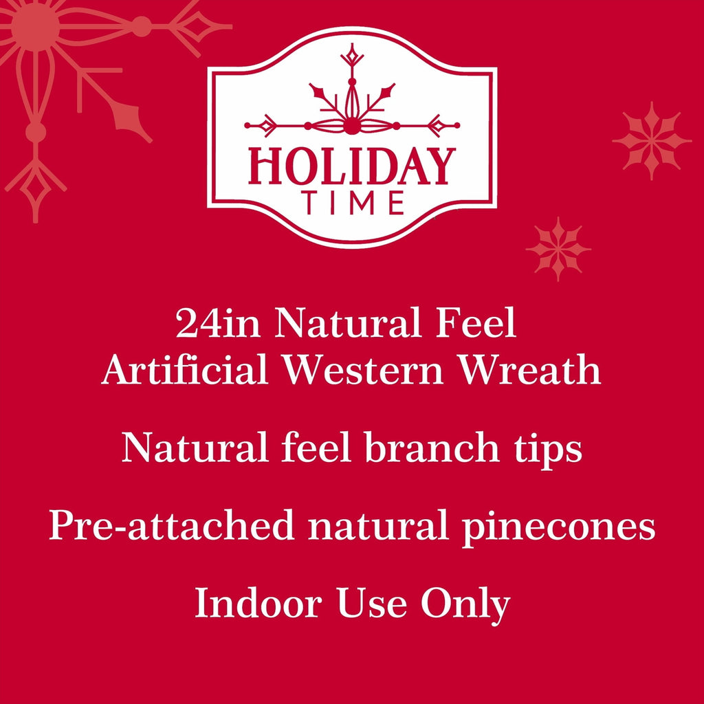 Natural Feel Western Artificial Christmas Wreath with Pinecones, Green, 24", by Holiday Time