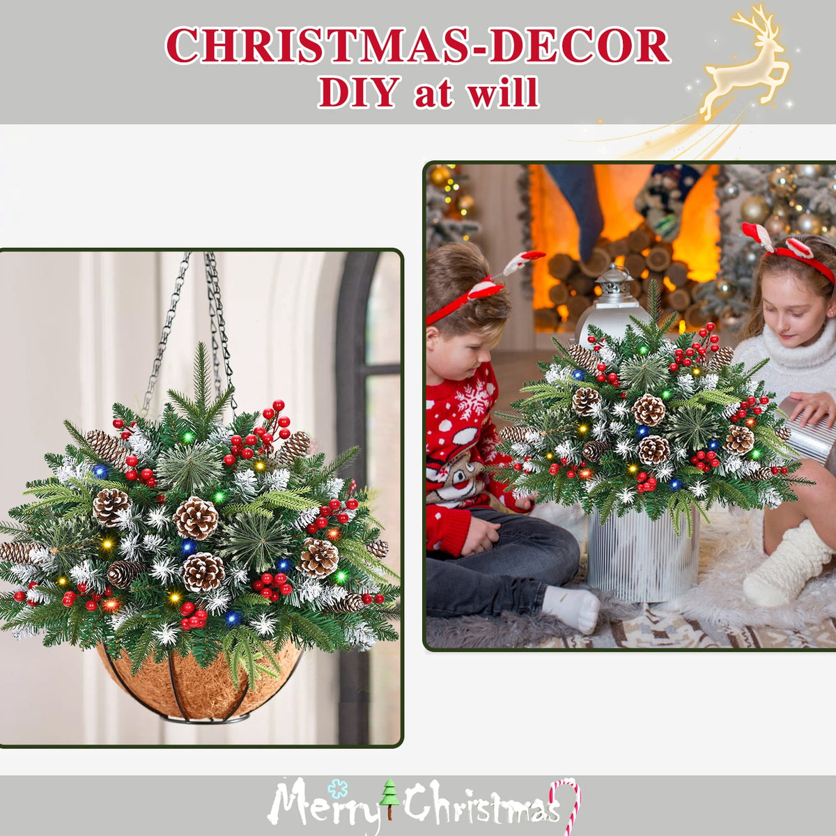 Ikfashoni 2 Pack Christmas Urn Filler, 26 in Pre-lit Outdoor Christmas Tree with Remote, Artificial Christmas Porch Pathway Decoration