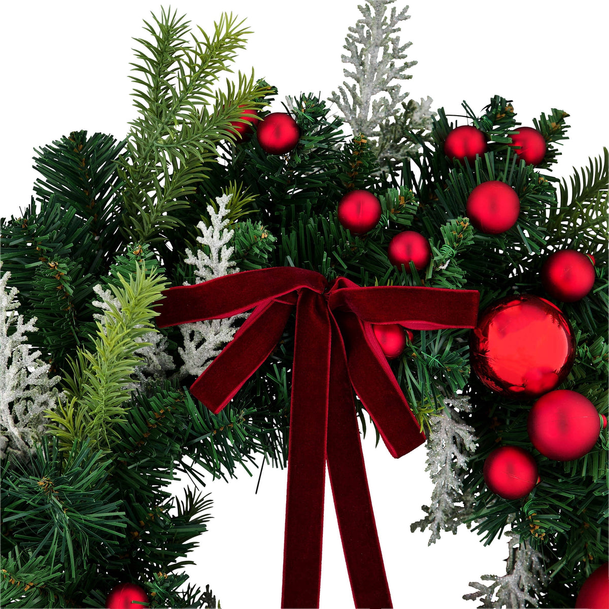 Evergreen Christmas Wreath with Ball Ornaments and Bow, Red and Green, 22", by Holiday Time