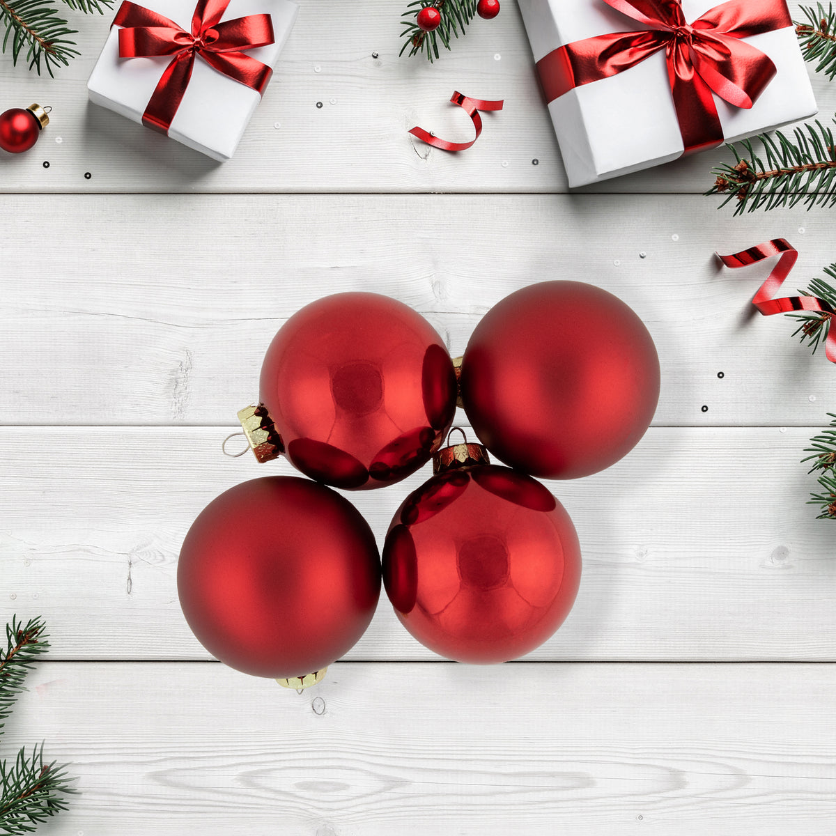 Northlight 72ct Red 2-Finish Glass Christmas Ball Ornaments 4" (100mm)