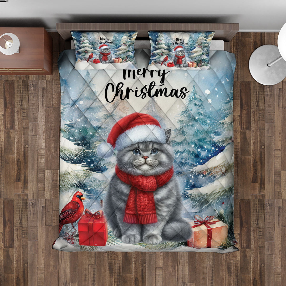 Merry Christmas Sphynx Enjoys Catmas Winter Xmas Holiday Quilt Bedding Set Cat Lover Kitten Owner Gifts Idea 1 Blanket Bed Cover 2 Pillowcases - 02022