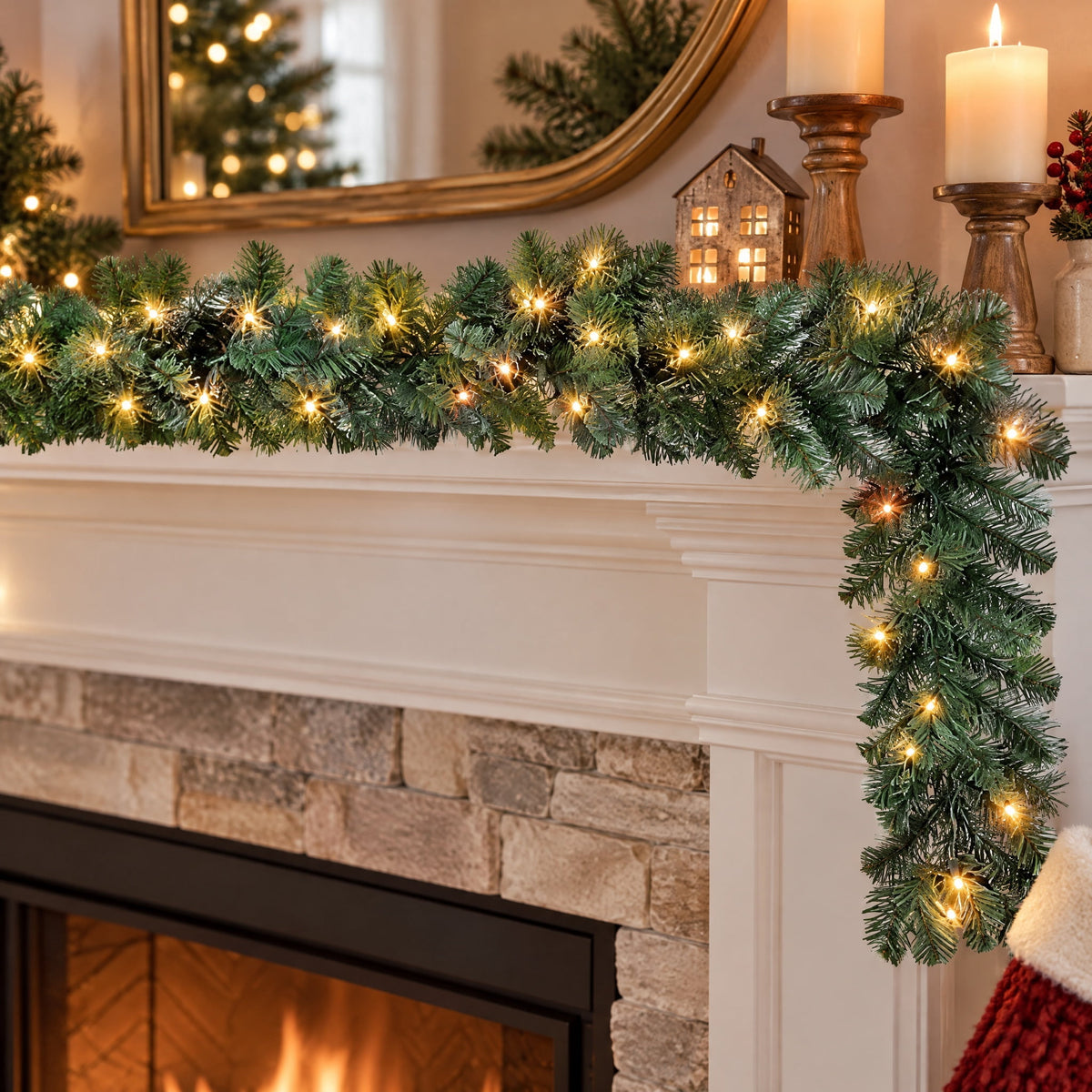 Napa Pre-Lit Warm White LED Artificial Christmas Garland, Green, 9', by Holiday Time