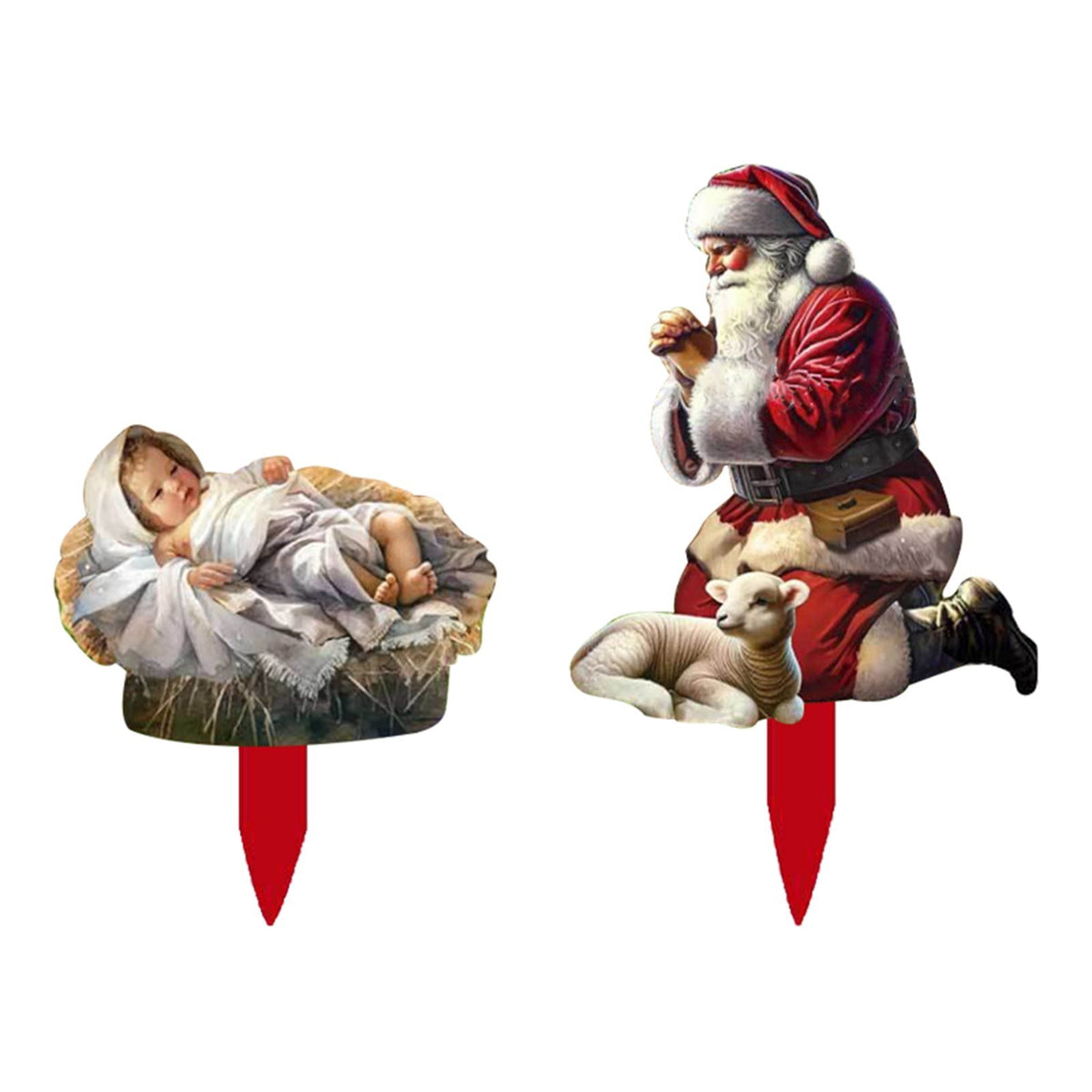 2PC Outdoor Nativity Scene-Christmas Yard Decoration,Acrylic Holiday Sign|Santa Claus Courtyard Ornament for Lawn Garden,Jesus Nativity Display for Outside Festive Home Decoration(Light-up model),B