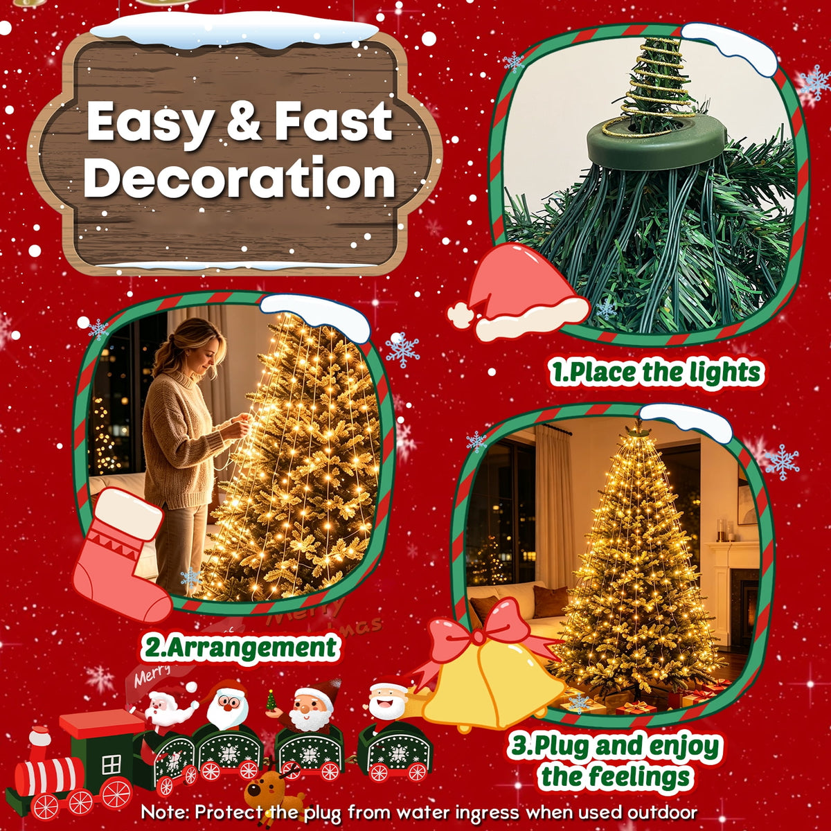 Christmas Tree Lights with Ring, 400 LED Cool White Tree Ring Light, 16 Strands 6.6FT Cascade with Remote & Timer for Indoor Xmas Tree Decor