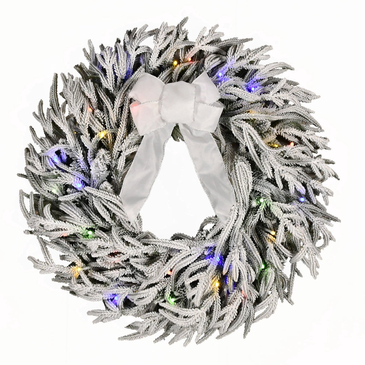 Pre-Lit Battery-Operated Snow-Flocked Hamilton Artificial Christmas Wreath, Green and White, 24", by Holiday Time