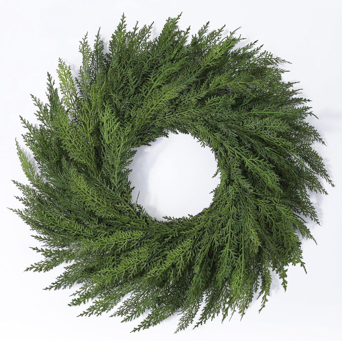 24’’ Real Touch Christmas Wreath, Artificial Cedar Wreath for Door Cedar Wreath,Faux Christmas Wreath for Front Door Wall Windows Porches Indoor Outdoor Christmas Xmas Decorations Winter Decor