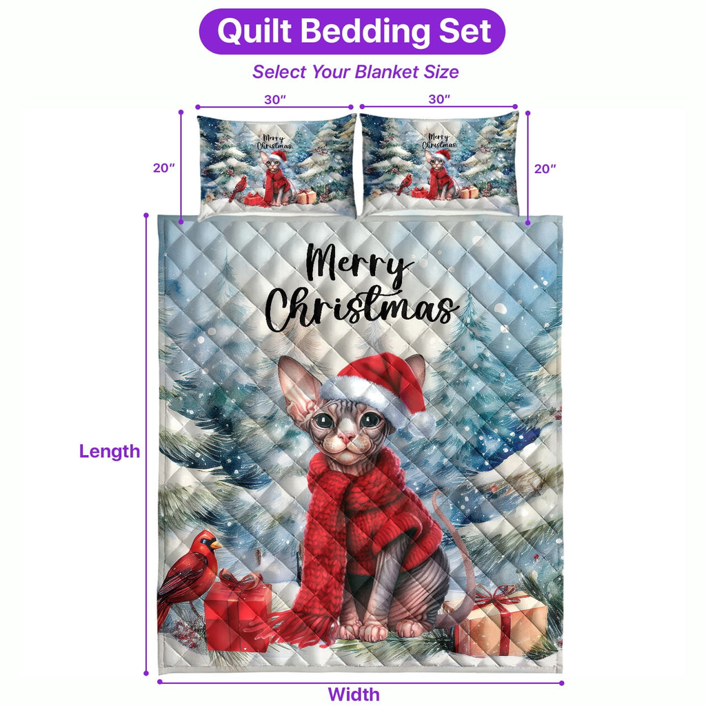 Merry Christmas Sphynx Enjoys Catmas Winter Xmas Holiday Quilt Bedding Set Cat Lover Kitten Owner Gifts Idea 1 Blanket Bed Cover 2 Pillowcases - 02022