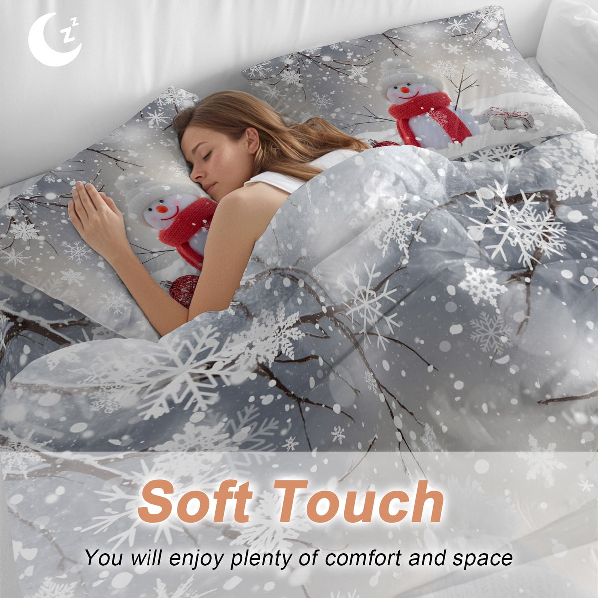 Christmas Duvet Cover Set Twin Size, Cute Red Snowman Pine Branches Winter Snowfall 4 Piece Soft Microfiber Bedding Set with 1 Duvet Cover, 1 Flat Sheet, 2 Pillowcases