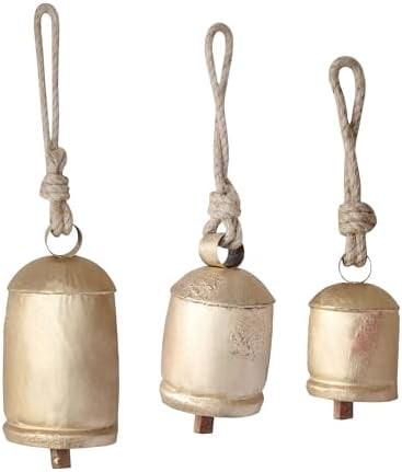 Set of 3 Rustic Christmas Cow Bells for Decoration – Antique Metal Jingle Bells for Tree, Wreath, & Holiday Decor