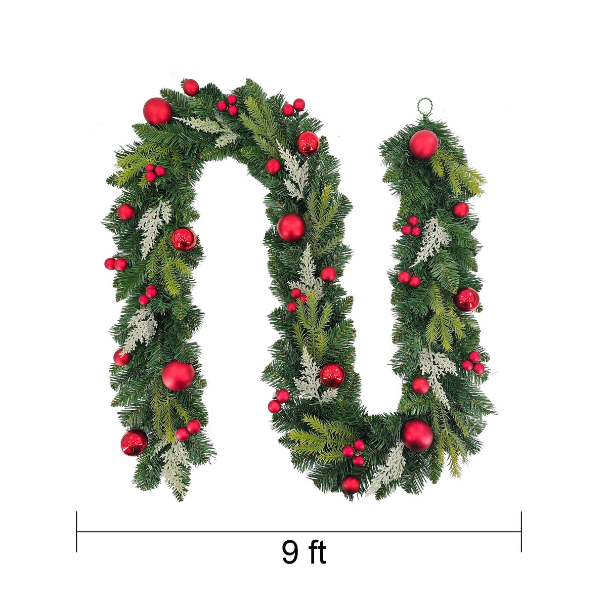 Decorative Evergreen Unlit Artificial Christmas Garland, Green and Red, 9', by Holiday Time