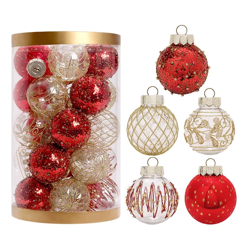 25PCS Christmas Ball Ornaments Set for Xmas Tree, Shatterproof Plastic Hanging Holiday Balls for Festive Christmas Party