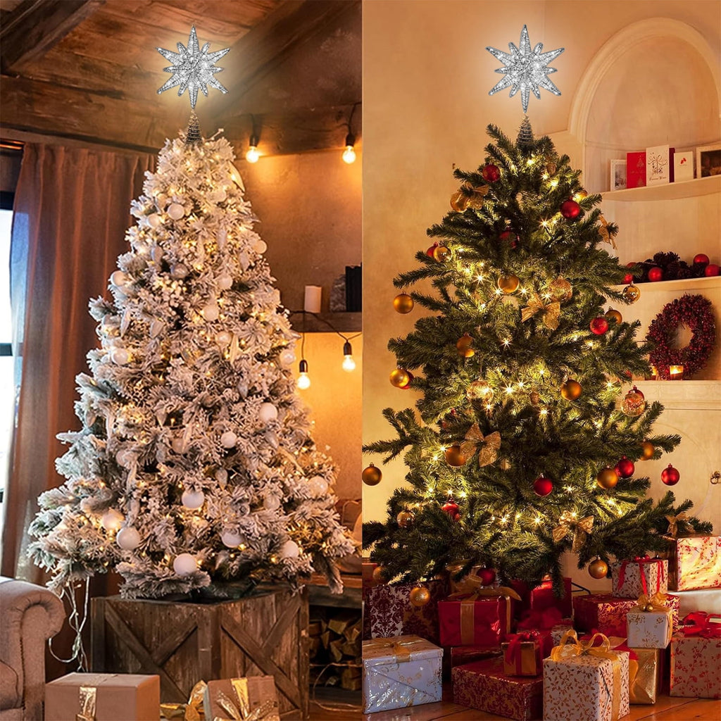 Christmas Tree Topper, LED Lighted Tree Topper, 11.41Inches Double-Layer Glitter Metal 3D Decorations Lights, Ornaments for Home Party(Gold)