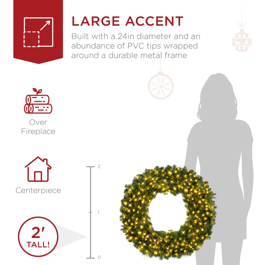Best Choice Products 48in Artificial Pre-Lit Fir Christmas Wreath Decoration w/ 250 LED Lights, 714 Tips, Power Plug-In
