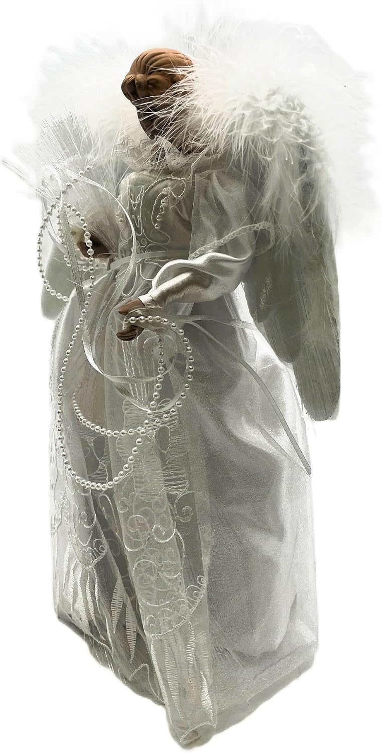KSA 12" Lighted LED Fiber Optic White and Silver Angel Christmas Tree Topper