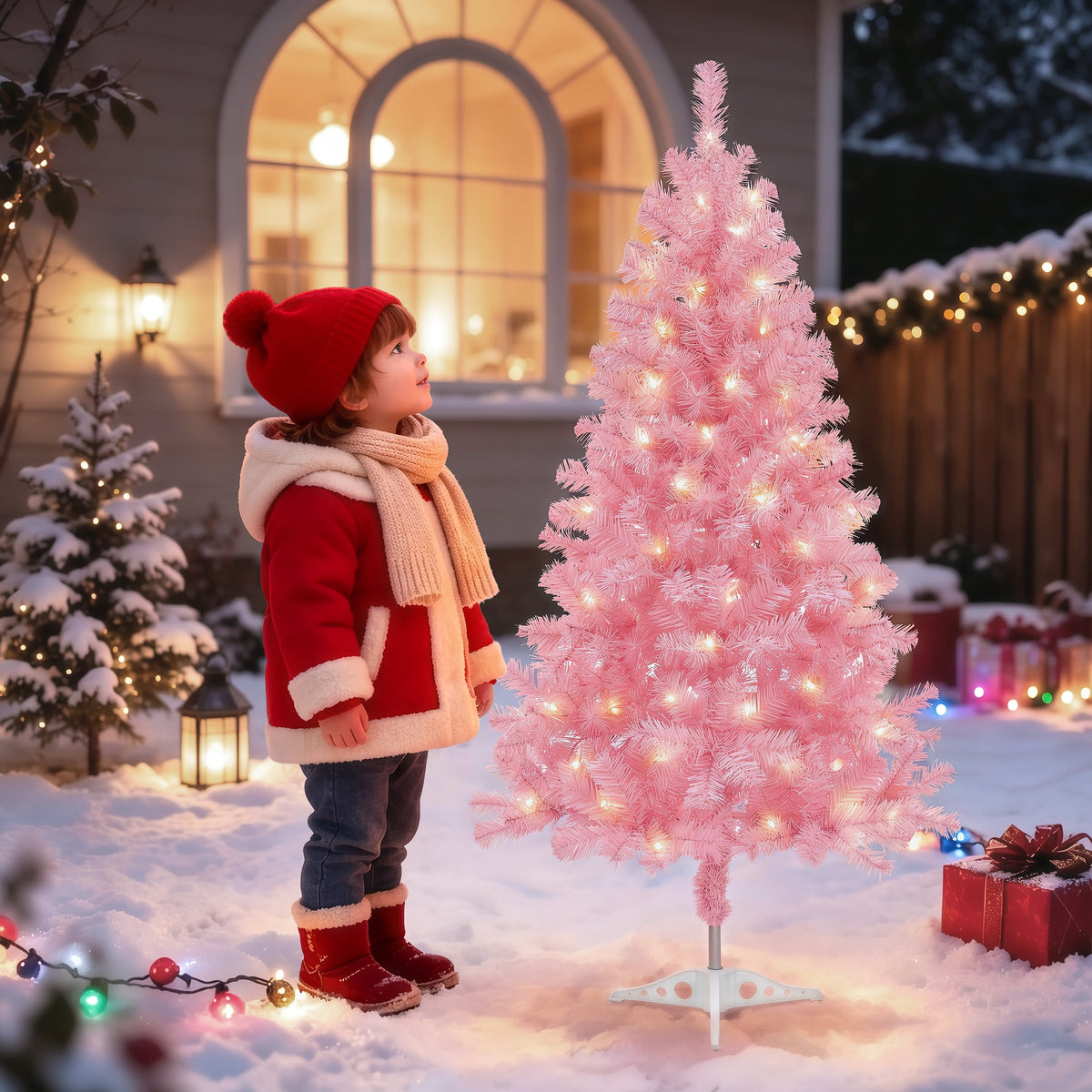 Leyaron Christmas Tree with Lights, 4FT Artificial Small Mini Christmas Tree Decorations for Indoor Holiday Xmas Home Decor, Green