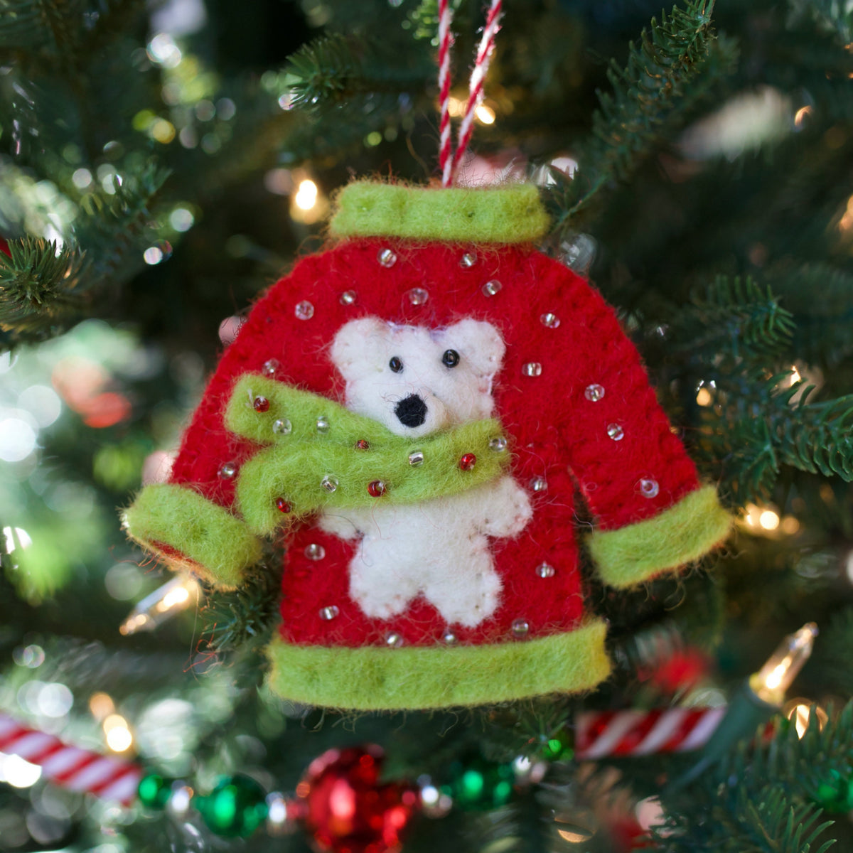Ugly Christmas Sweater Ornament Trio - Felt Wool Fair Trade Handmade Nepal