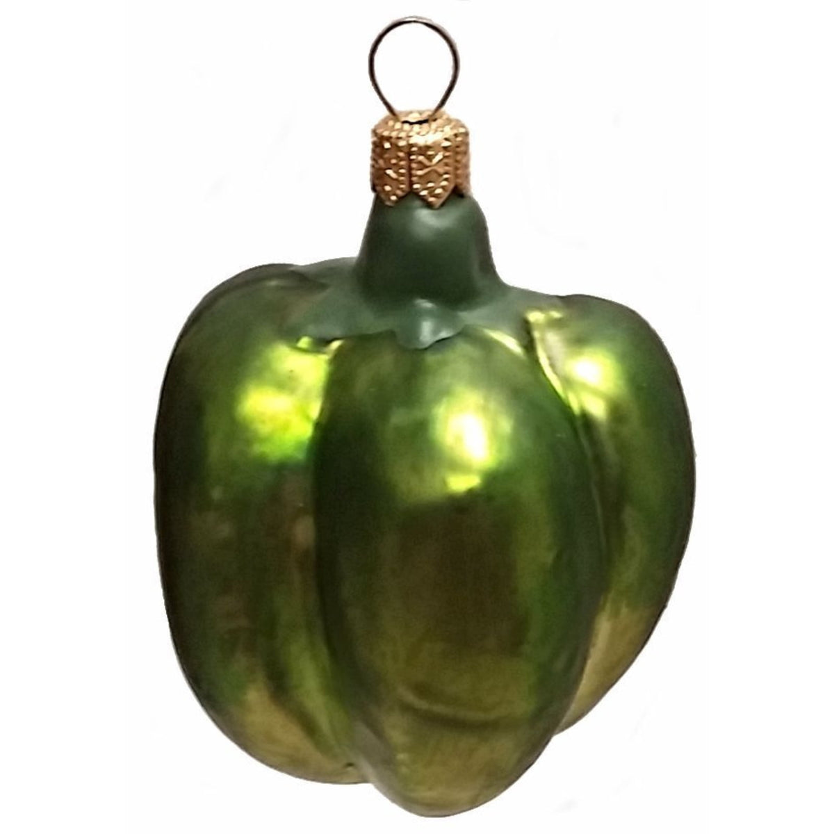Half of a Green Bell Pepper Polish Glass Christmas Ornament Set of 2 Decorations