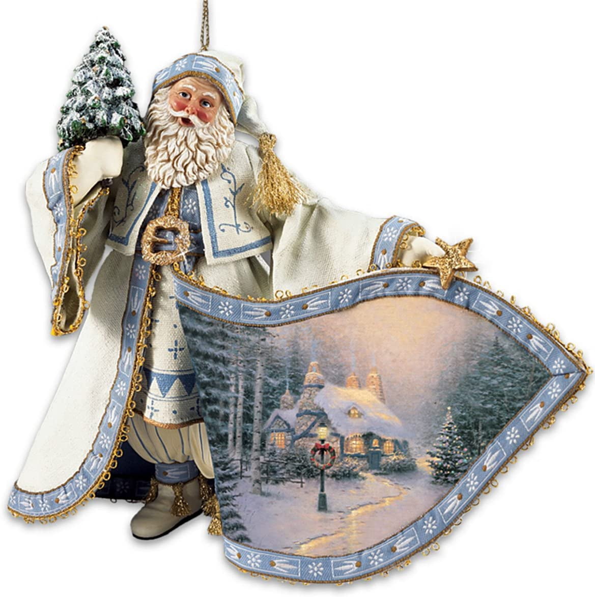 The Ashton-Drake Galleries Santa Claus Heirloom Ornaments #1 with Artwork: Set of 3 Christmas Decoration by Thomas Kinkade 4-inches