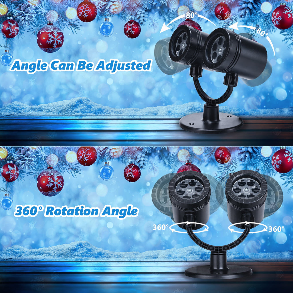 Ceevoo Snowflake Christmas Projector Lights, Double Head Dynamic Christmas Projection Lights with Timer, Waterproof Holiday Decorations Outdoor for Party Garden Yard Indoor Xmas Decor