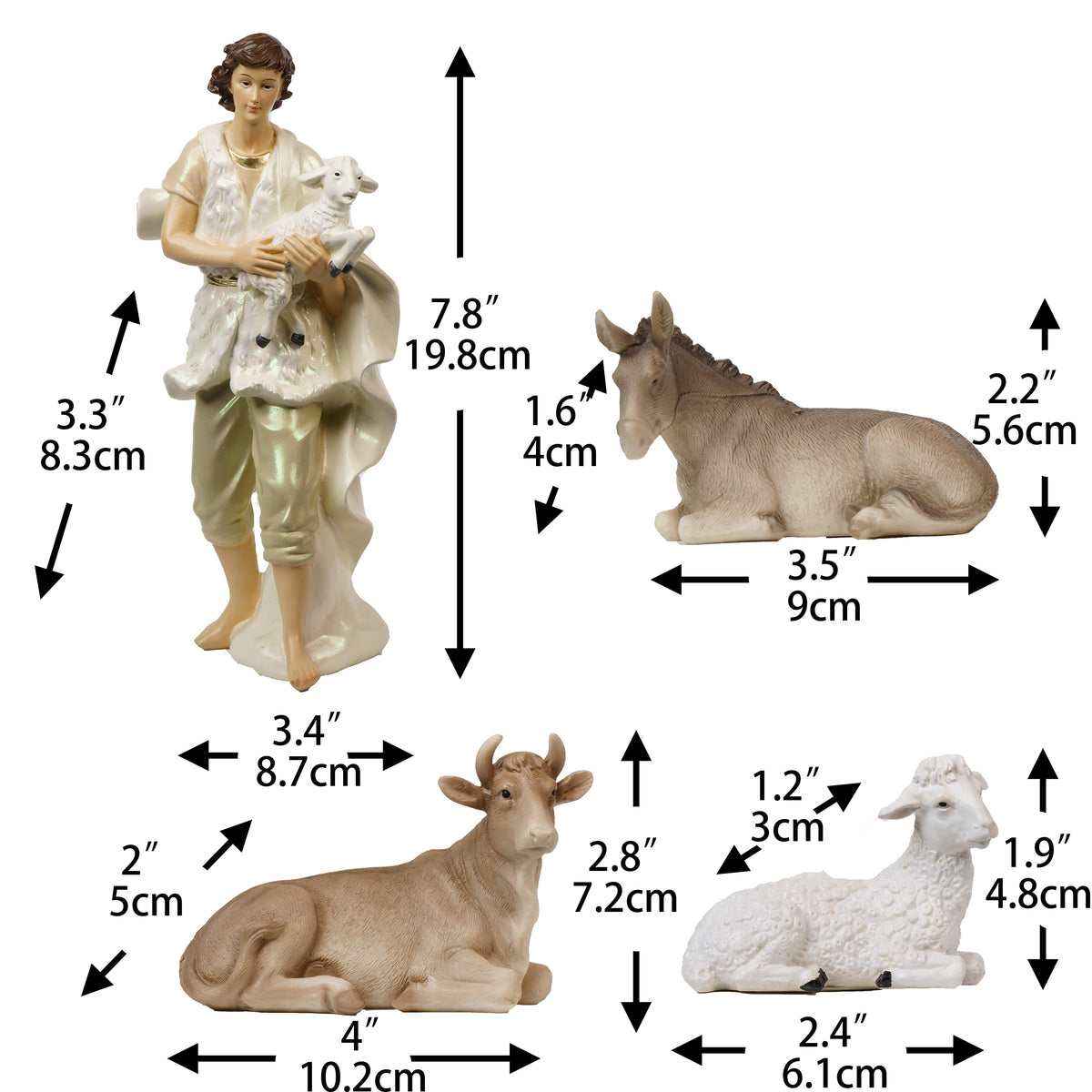 Zayton 11-Piece Nativity Set 8" Light Gold Resin Holy Family Figurines Nativity Scene Tabletop Christmas Decor
