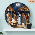2D Flat 1pc 10Inch Wooden Wall Clock with Religious Nativity Scene Design Silent, Battery Operated (AA Not Included) Ideal for Home, Church, Office Decor Handcrafted Artistic Birthday Gift