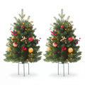 2 Pack 30 inch Prelit Outdoor Pathway Christmas Tree, Artificial Small Xmas Tree with Dual Color Berries & Balls, 30 Battery Operated Warm Lights for Holiday New Year Winter Patio Driveway Yard Lawn