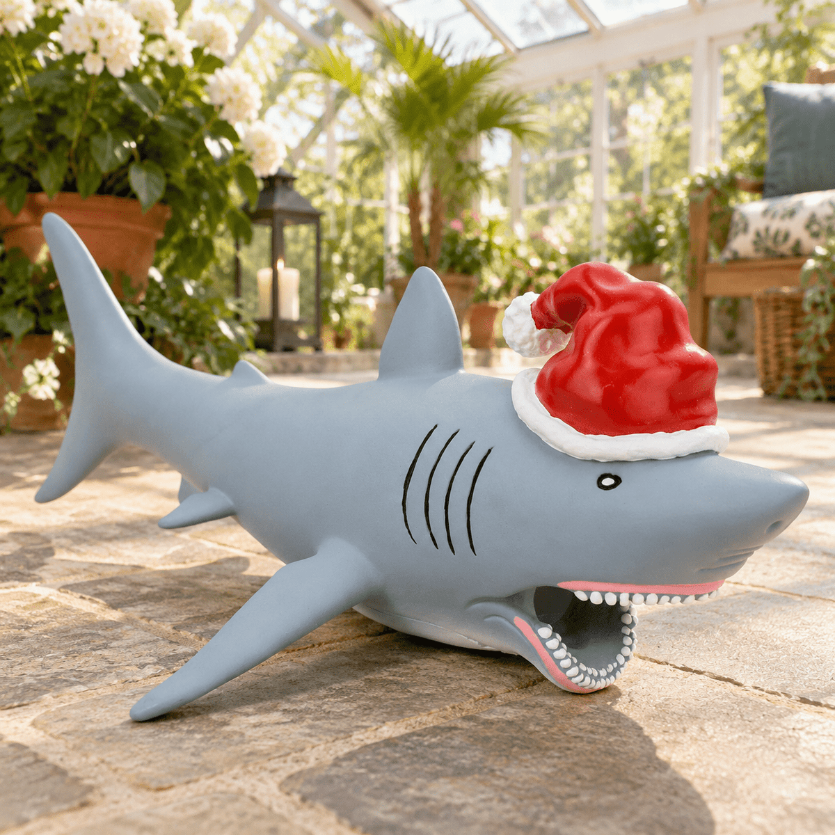Great White Shark Santa Hat Christmas Tree Topper, 10 Inch Large Holiday Decor