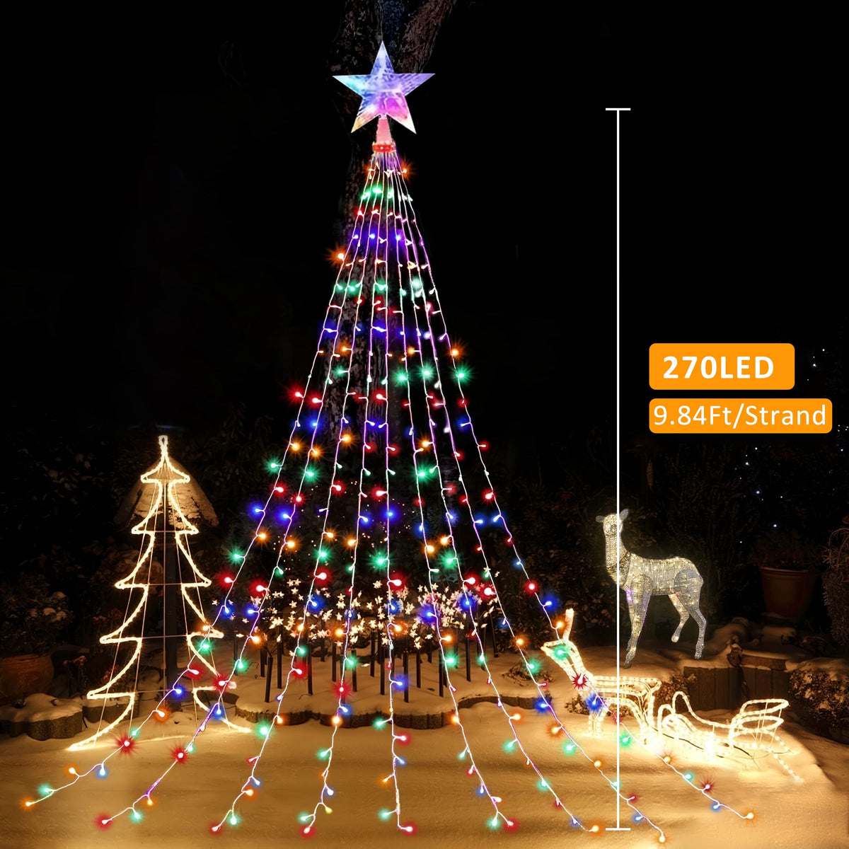 ZOEYKIMLO Christmas Tree Light Decorations Solar Powered 270LED 9.8FT, Outdoor Chtistmas String Lights with 8 Lighting Modes for Christmas Tree Holiday Decor, Multicolor