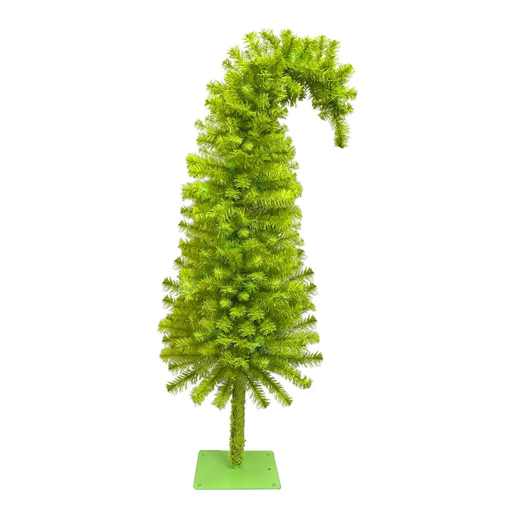 GoLucid 3ft Bent Top Greenery Christmas Tree with Multicolor LED Lights, 90cm High Density Green Curved Leaning Whimsical Xmas Tree for Indoor Holiday Decor